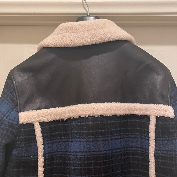 Coach Men's Blue and Black Plaid shearling jacket Men's Large - Picture 6 of 6
